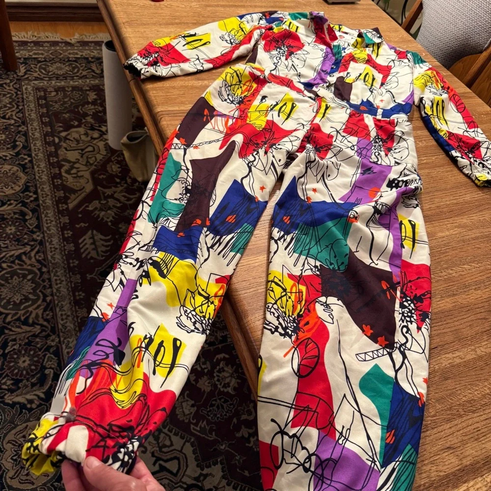 Lisa 2020 Graphic Art Print Jumpsuit | Bold Pop Art Colorful | Size L / XL - Picture 1 of 10